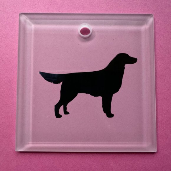 Flat Coat Retriever Frosted Beveled Glass Ornament (new) made by me - Picture 1 of 4